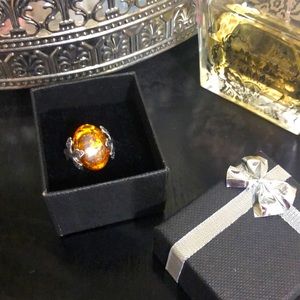 Genuine Baltic Amber ring in Sterling Silver, sz 6